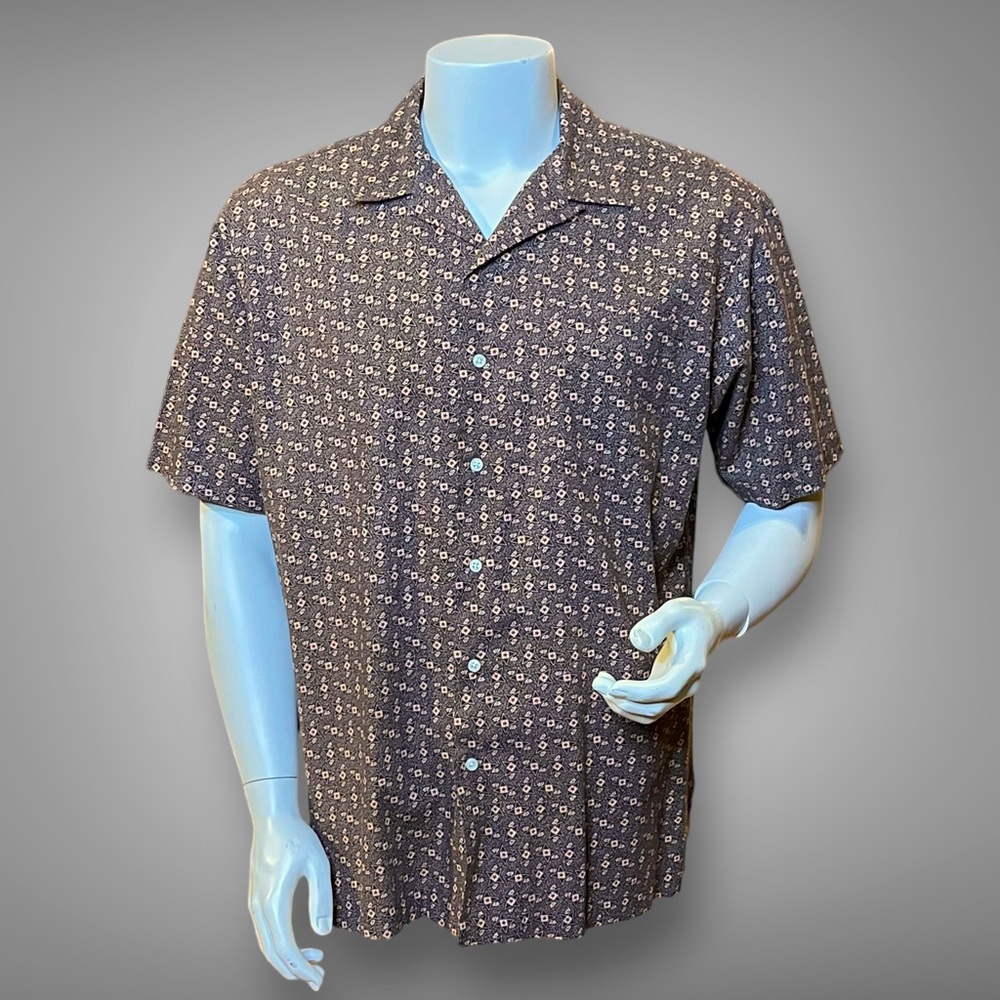 Polo by Ralph Lauren Brown Geometric Print Short Sleeve Button-Down Shirt
